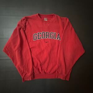 Vintage Nike Sweatshirt Mens Large Red UGA Bulldogs Y2k Center Check Baggy Dawgs